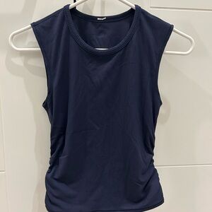 Lululemon Athletica Navy Blue Fitted Ruched Twist Back Workout Tank